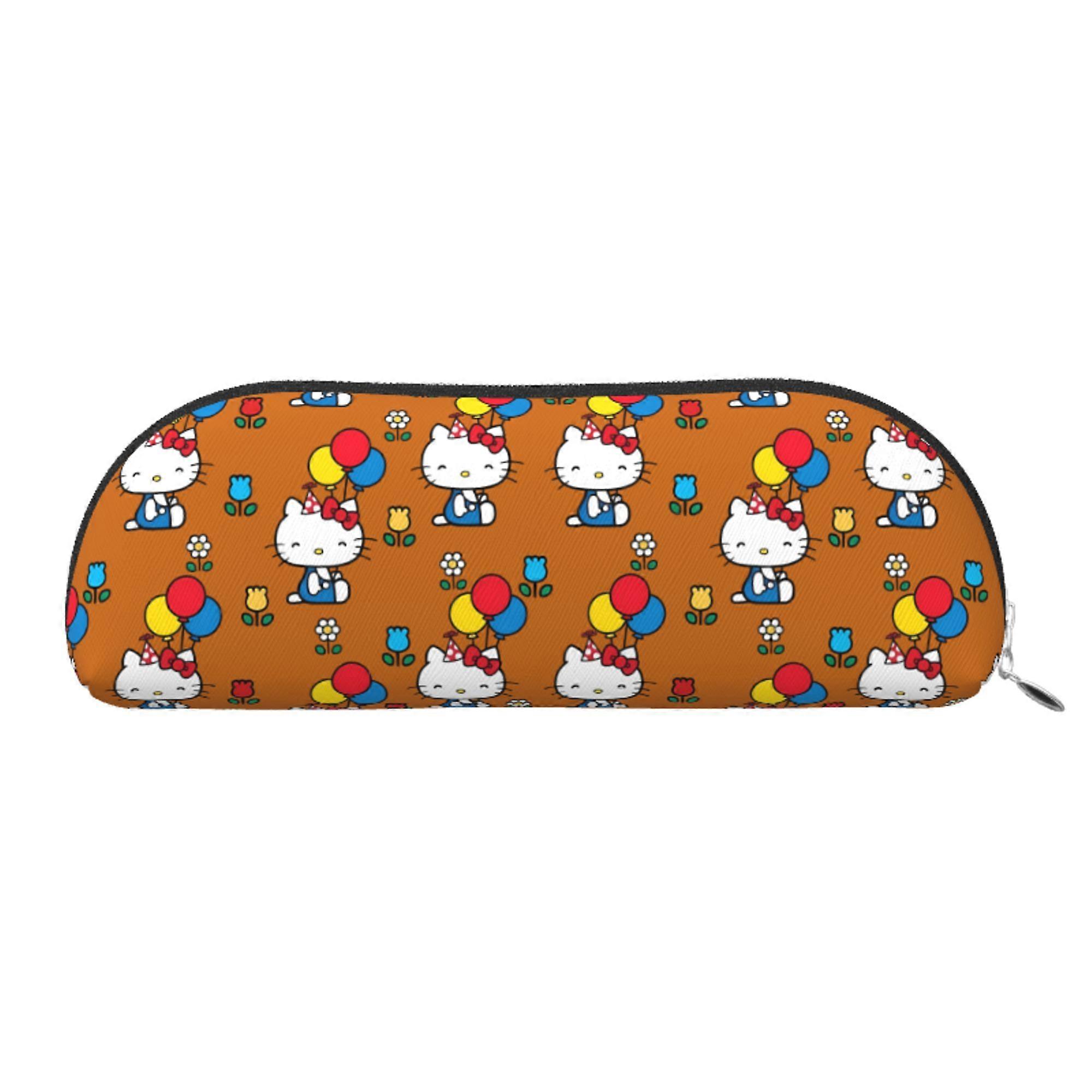 Hello Kitty Leather Semi-circular Zipper Pencil Case Large Capacity Multi-function PVC Semi-circular Storage Bag