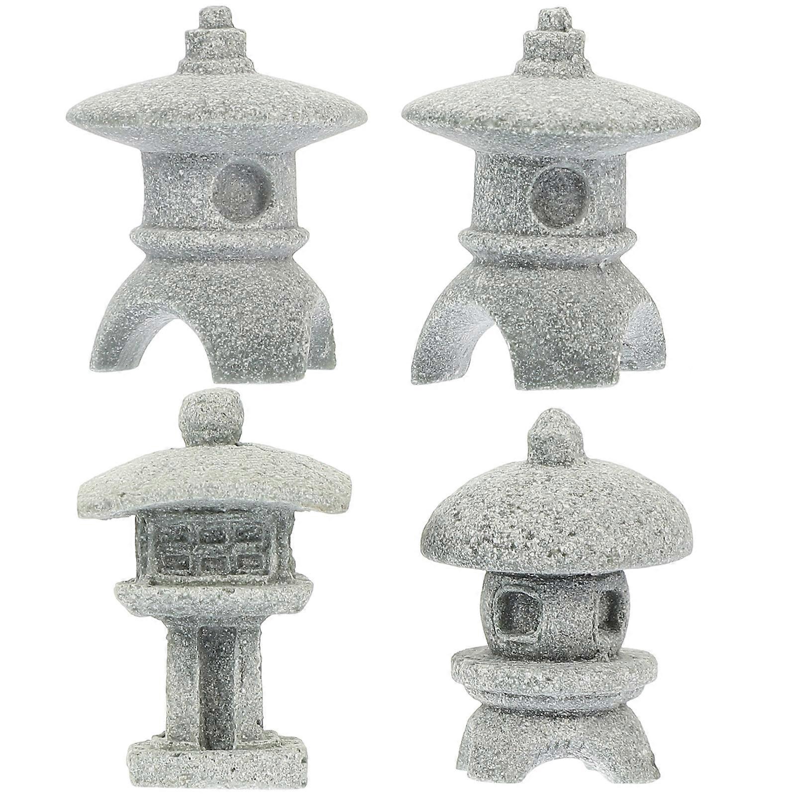 4pcs Mini Pagode Statue Grès Japonais Lanterne Bonsaï Micro Paysage Décoration