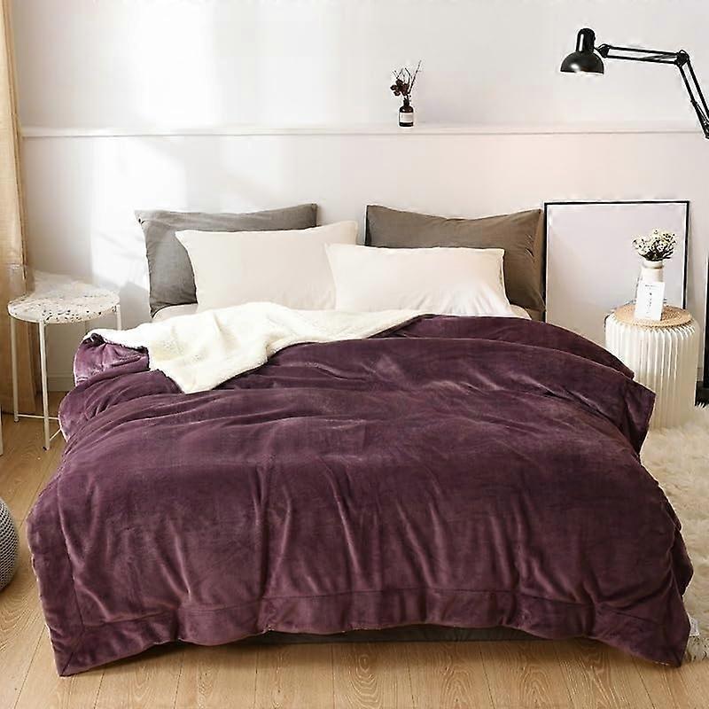 Dark Purple Sherpa Fleece Throw Blanket 60'x80' – Soft Plush Reversible Flannel for Couch and Bed