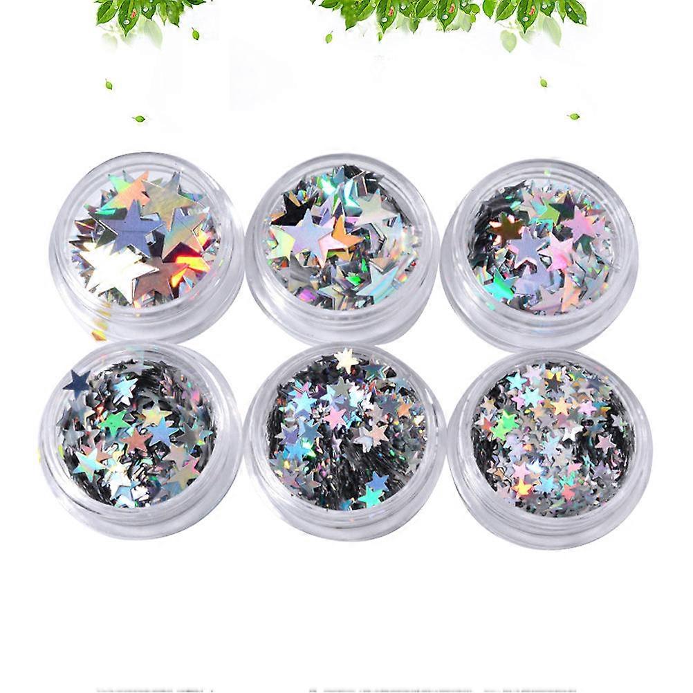 6Pcs Silver Five Pointed Star Paillette for Nail Decoration Use