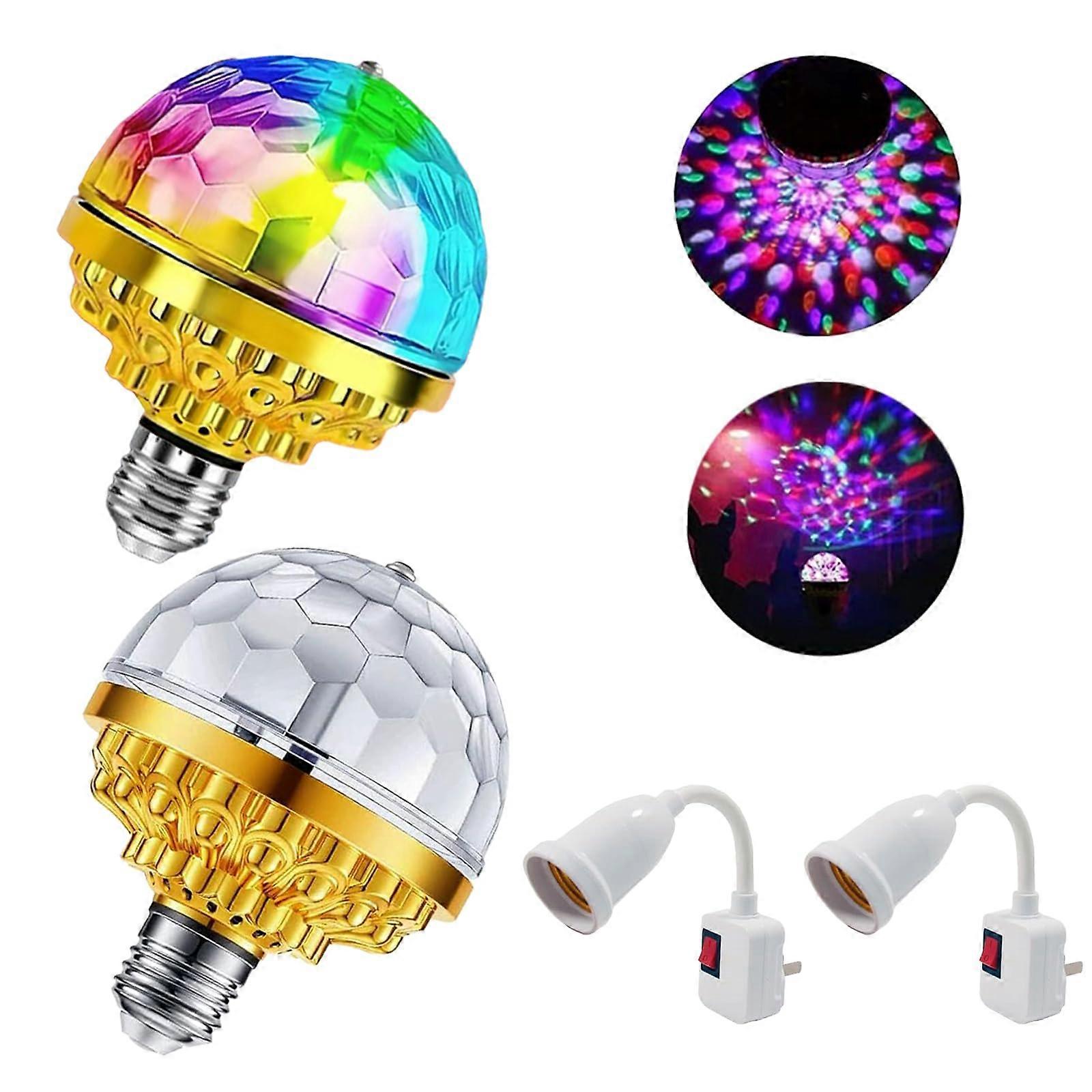 2 Pack LED Disco Ball Light Bulbs E27 Base with Colorful Rotating Party Lighting and Strobe Effect