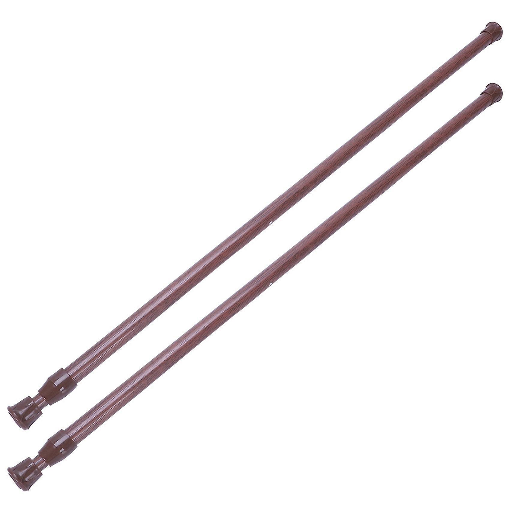 2X Extendable Telescopic Spring Loaded Net Voile Tension Curtain Rail Pole Rods,55-90cm,Wood Color