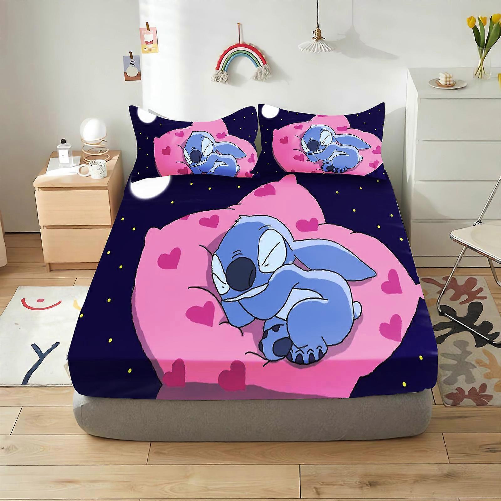 Stitch Fitted Sheet Bedding Set Bedding Sets  Comfortable Soft 3-Piece Set With Pillowcase