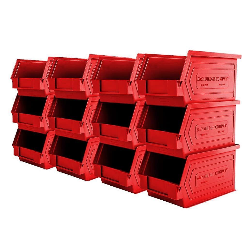 12 Pack Stackable Plastic Storage Bins with Front Access for Warehouse and Garage Organizer, Red