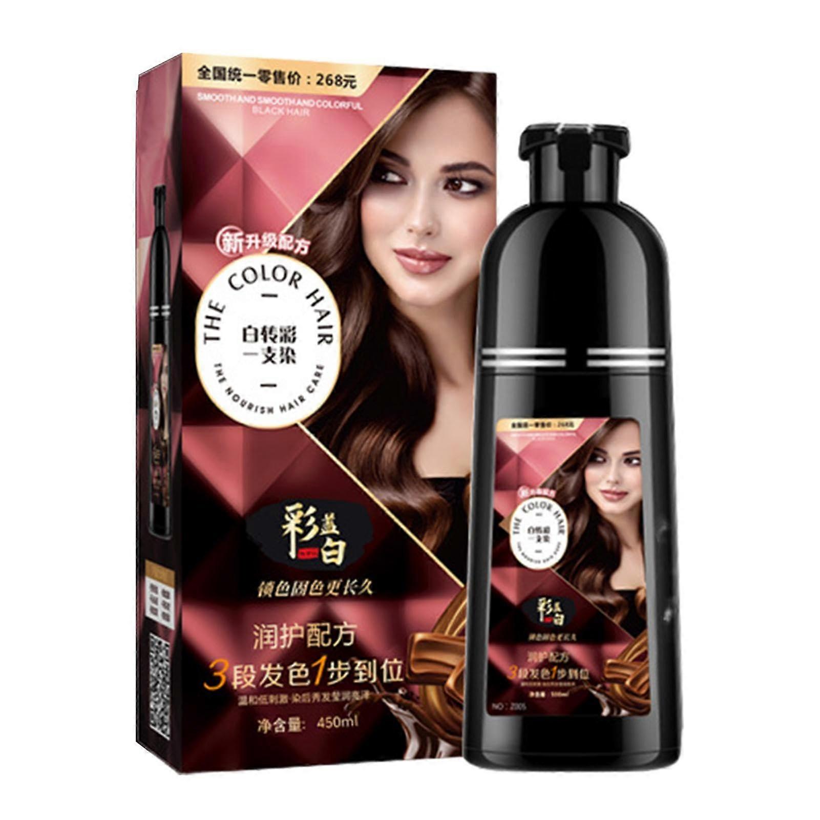 Hair Color Shampoo 450ml Black Hair Dye with Gray Coverage, LongLasting Shine and Rich Foam