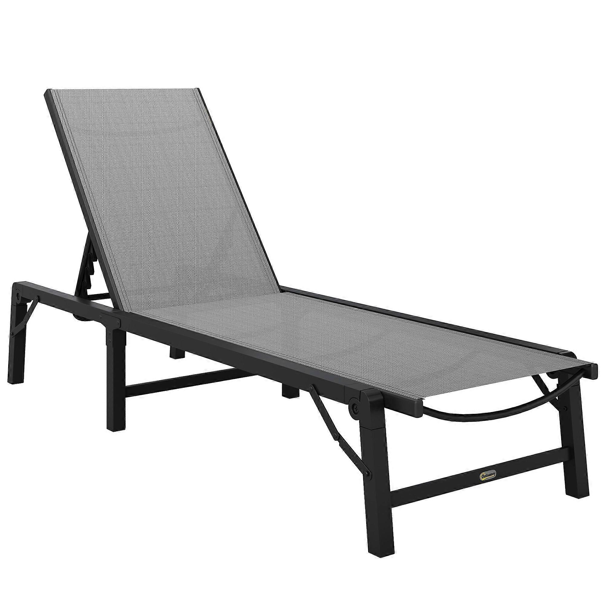 Folding Adjustable Garden Sun Lounger Light Grey