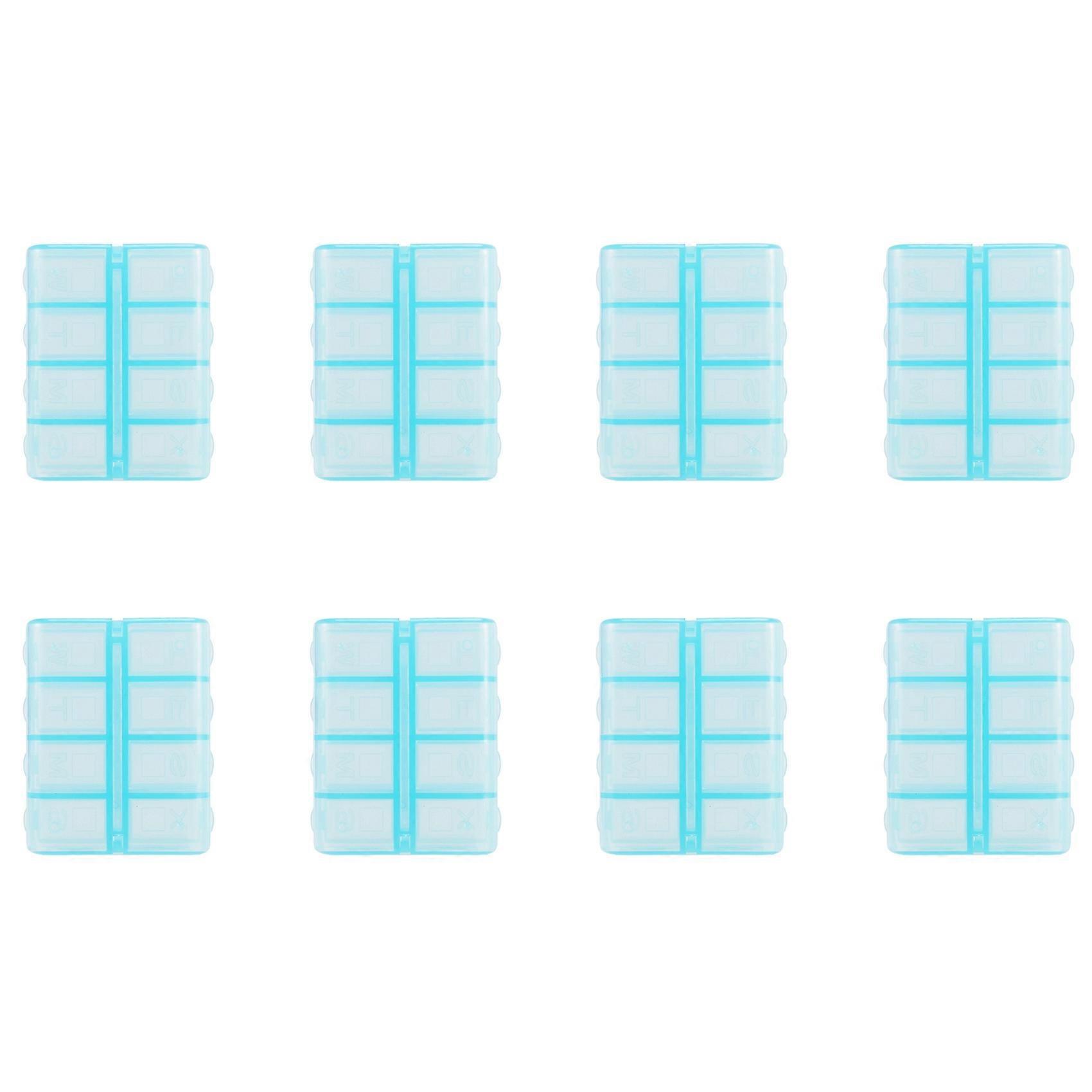 10X Plastic Rectangle 8 Compartments 7 Days Medicine Pill Box Blue