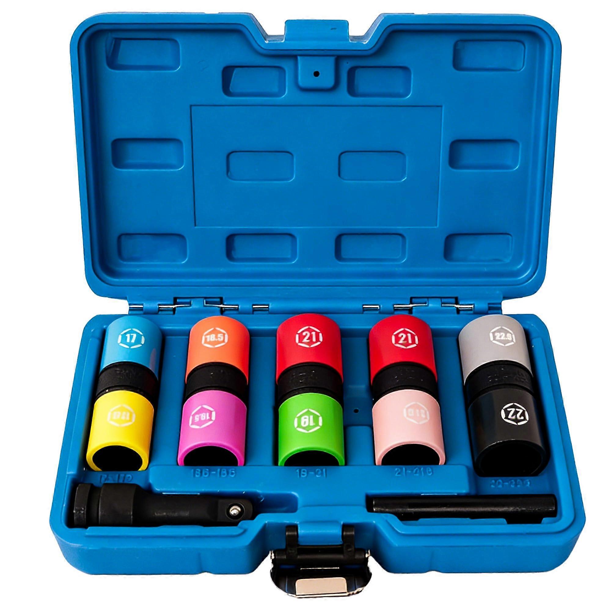 7pcs Metric Half Size Flip Socket Set with NonMarring Thin Wall Design for Precise Lug Nut Removal