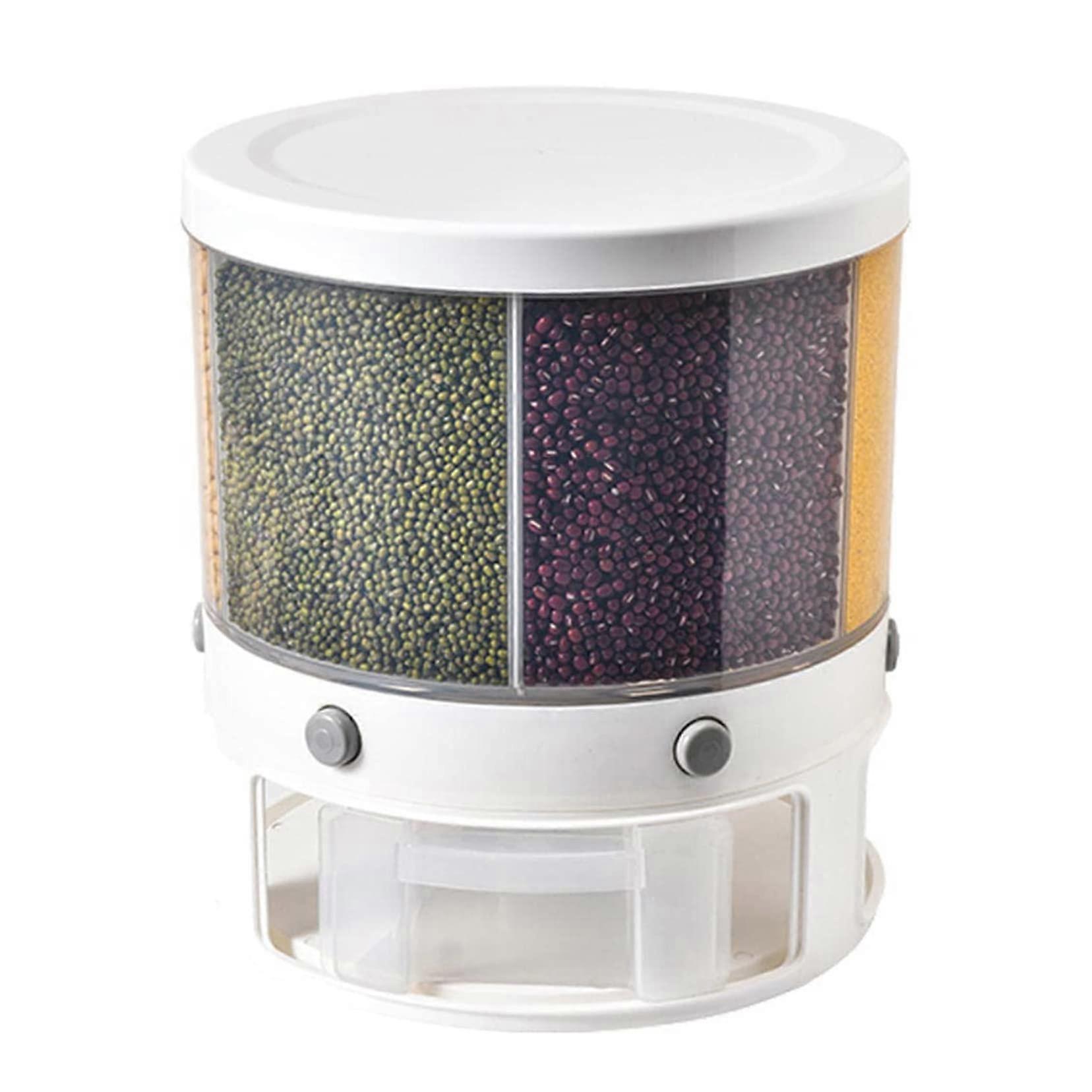 Dry Food Dispenser 6Grid Large Capacity 360° Rotating Rice and Grain Storage Container with Lid