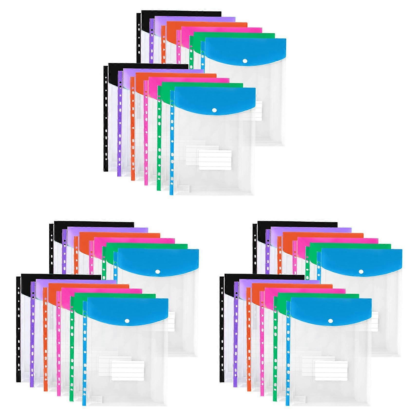 36Pack Plastic Envelopes, Binder Pockets for 3/4/11 Ring Binder,Expandable Document Organizer with Snap Button and Label