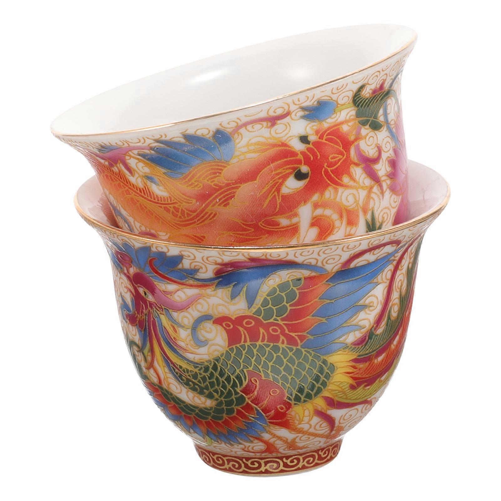 Dragon Phoenix Ceramic Tea Cup for Home Use 1Pair Enamel Mug Set