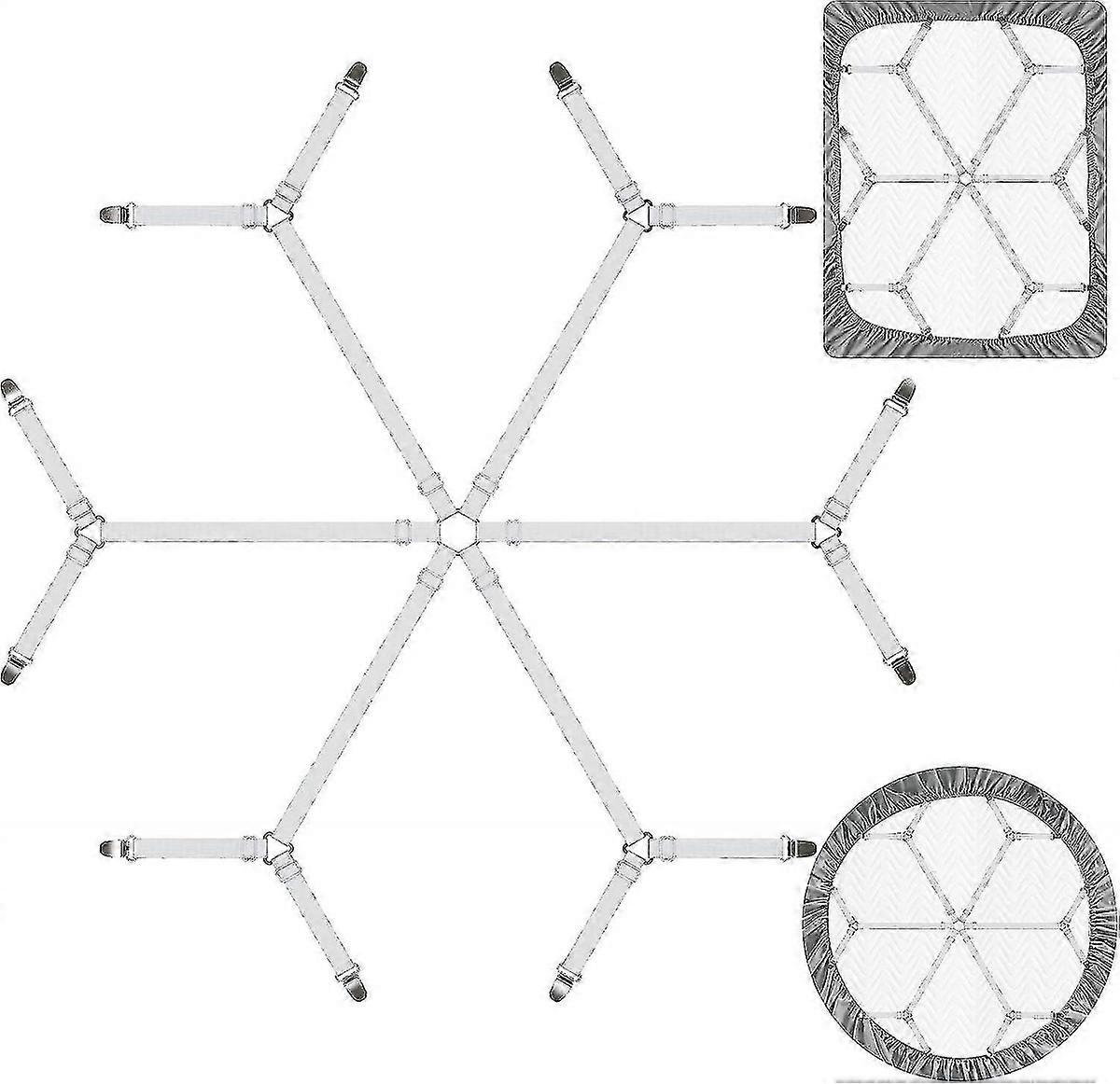 Elastic Fastener Adjustable Sheet Clip Set (6 Straps, 12 Clips), White