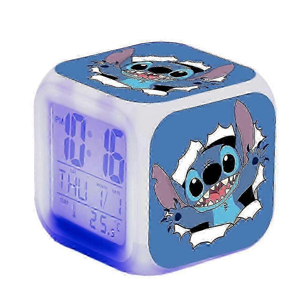 Lilo & Stitch Digital Alarm Clock 7 Color Changing Anime Cartoon Night Light Bedside Clock Home Decor Kids Toy GiftsCOLOR:B