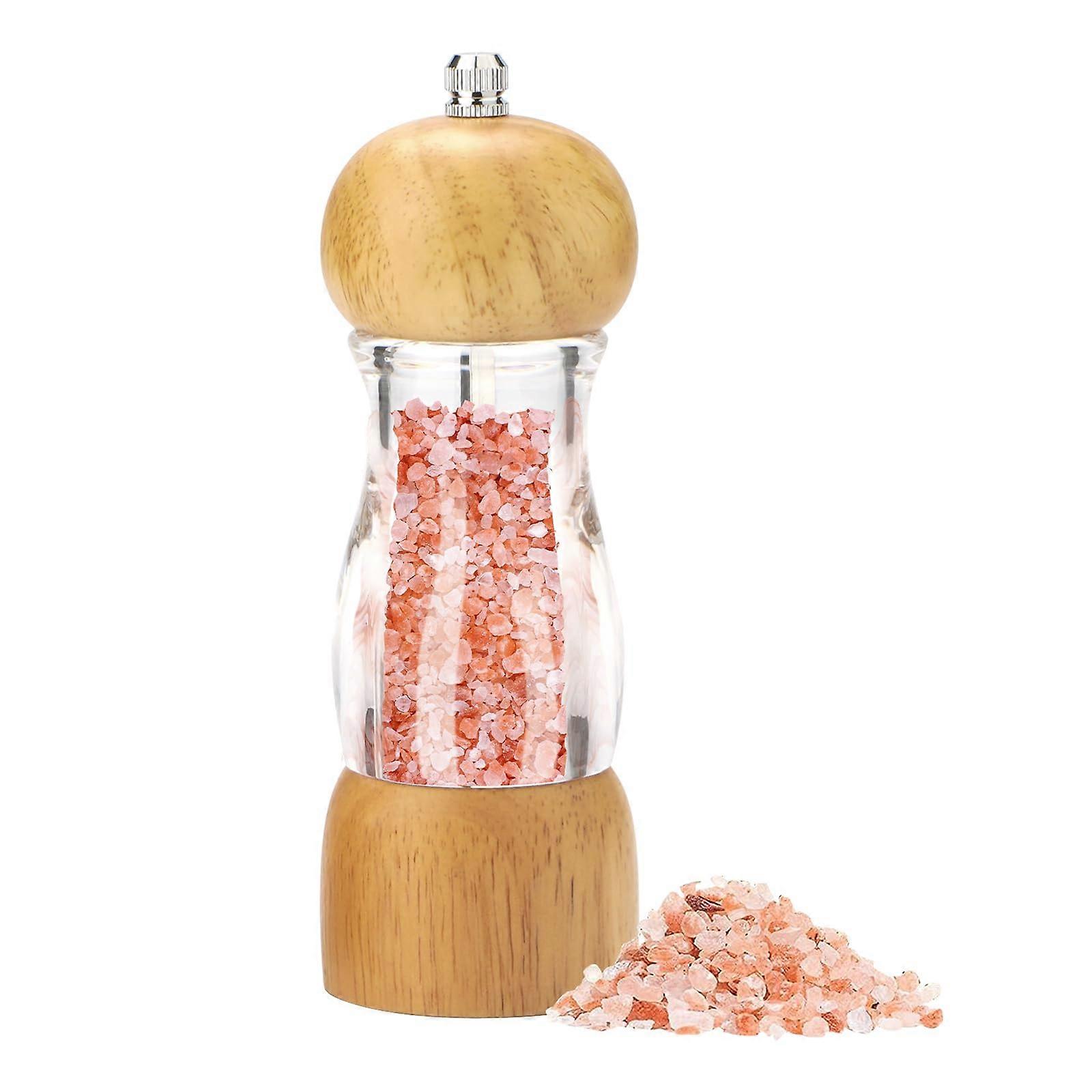 Salt and Pepper Grinder with Clear Window, Adjustable Wooden Pepper Mill 6 Inch Refillable