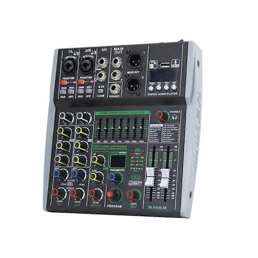 Professional 4-Channel Mixer Built-in 16DSP 7-Segment Balanced Effect Bluetooth Support Recording Audio Mixer EU Plug