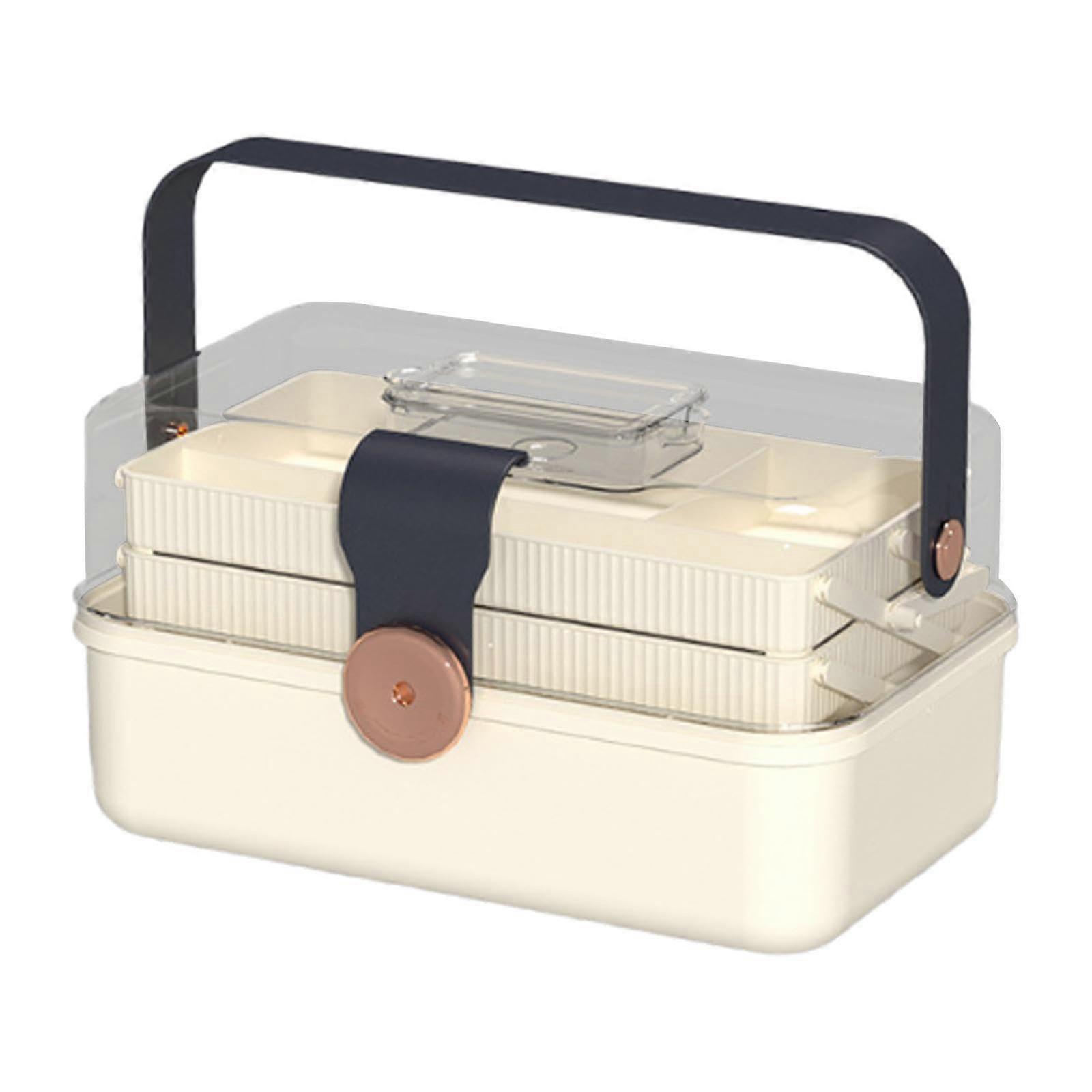 Large Capacity Medicine Storage Box with Handle, 3Layer Foldable First Aid Box with Child Lock