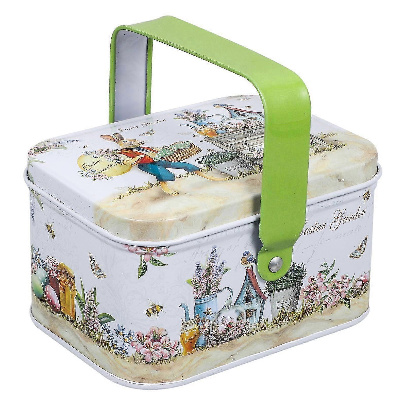 1pc Portable Easter Tinplate Candy Packing Box Biscuit Container