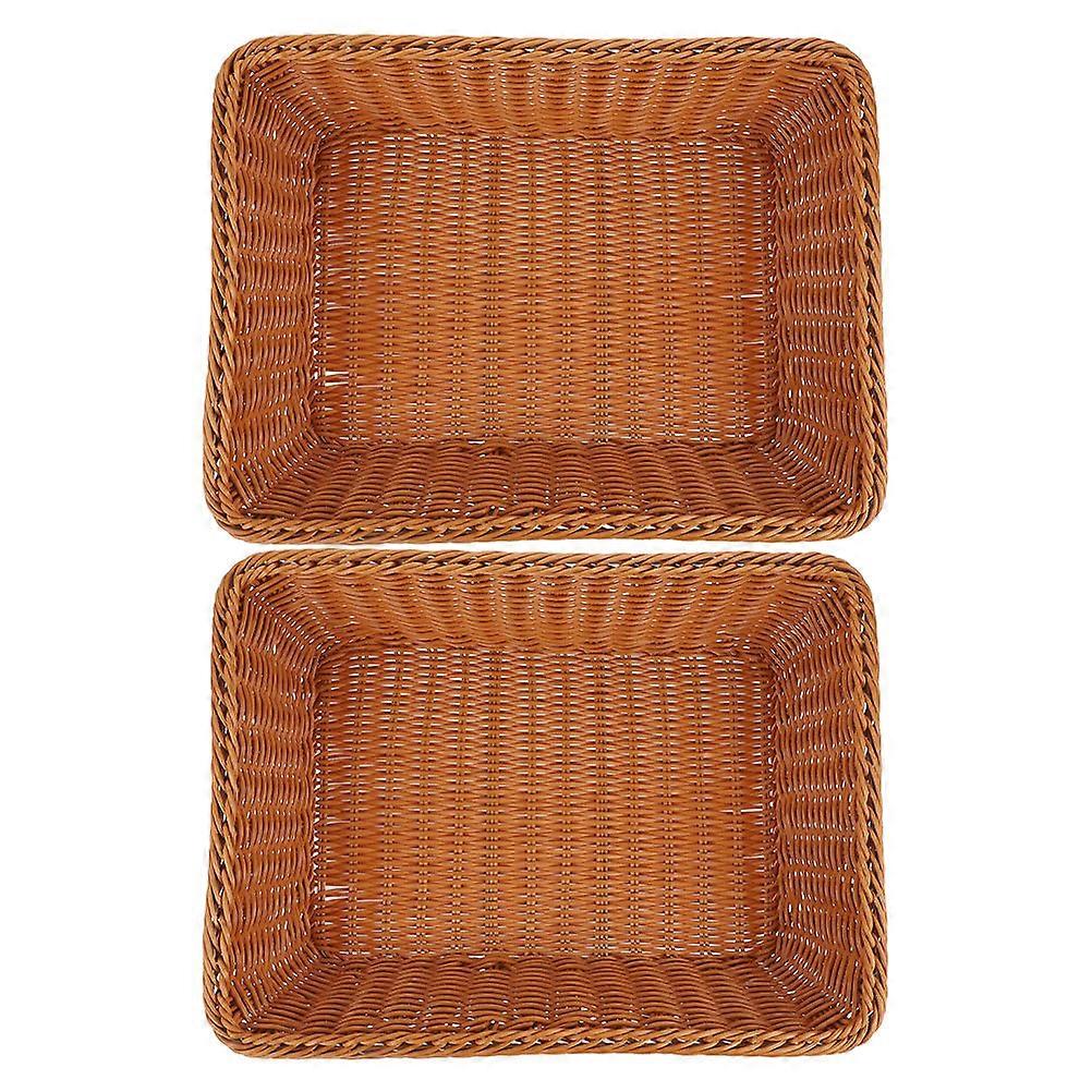PP Fruit Basket Rectangle Woven Tray for Serving 2Pcs Kitchen Storage