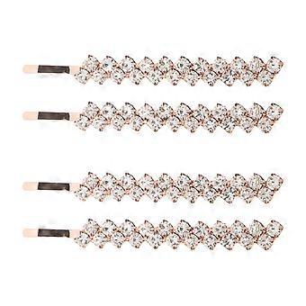 1 Set 2 Pairs Rhinestone Hair Clips Beautiful Metal Bobby Hairpin Woman Headwear