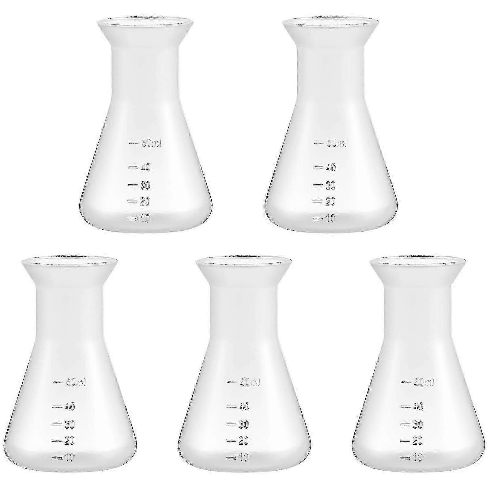 5-Pack PP Erlenmeyer Flasks, Conical Bottles for Lab Experiments, Durable Chemistry Tools
