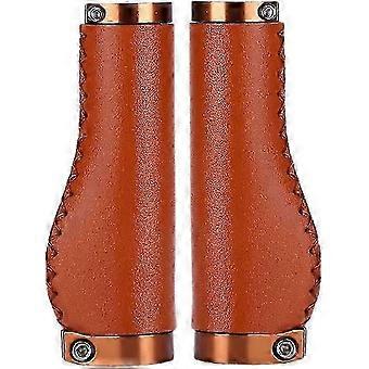 SHVY-fietsstuur van leer, ergonomisch en antislip, voor 22,2 mm MTB-mountainbike, bruin