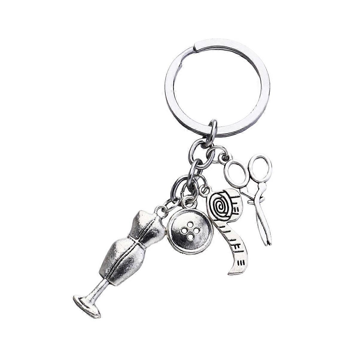 Clothing Design Tools Button Ruler Keychains for Hanging Keys Silver