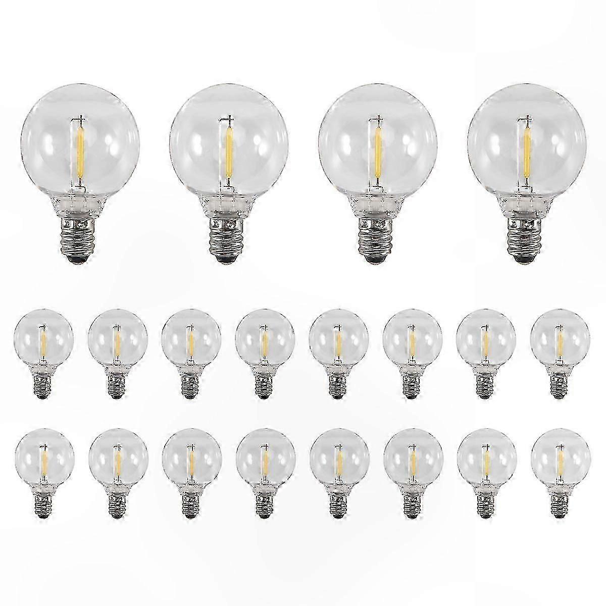 20-Pack E12 Base G40 LED Globe Bulbs, Shatterproof Replacement Lights compatible with Solar String Decorative Lighting