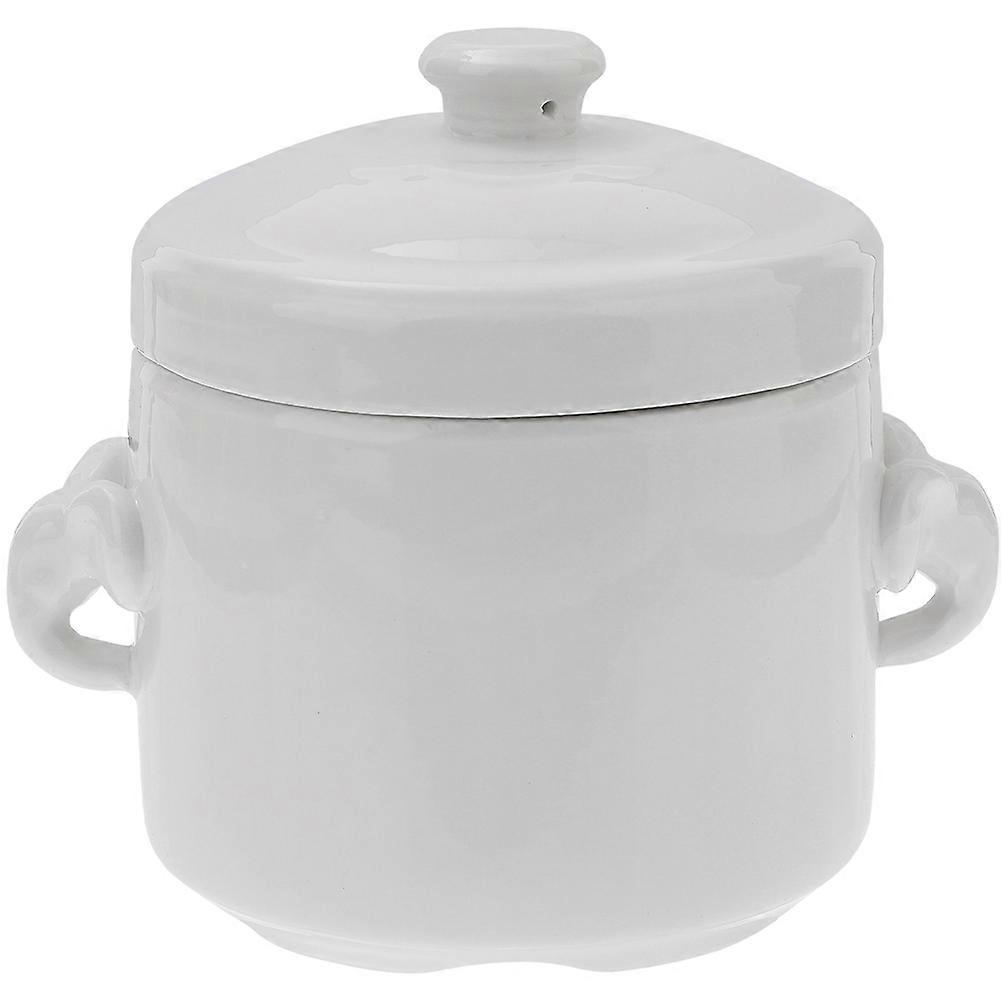 Lidded Ceramic Stew Pot Multi-Function Soup Serving Bowl White