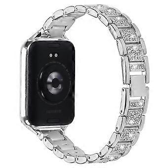 Pulseira fina em liga de zinco para Xiaomi Smart Band 9 Pro/ 8 Pro, prateada com detalhes em strass.