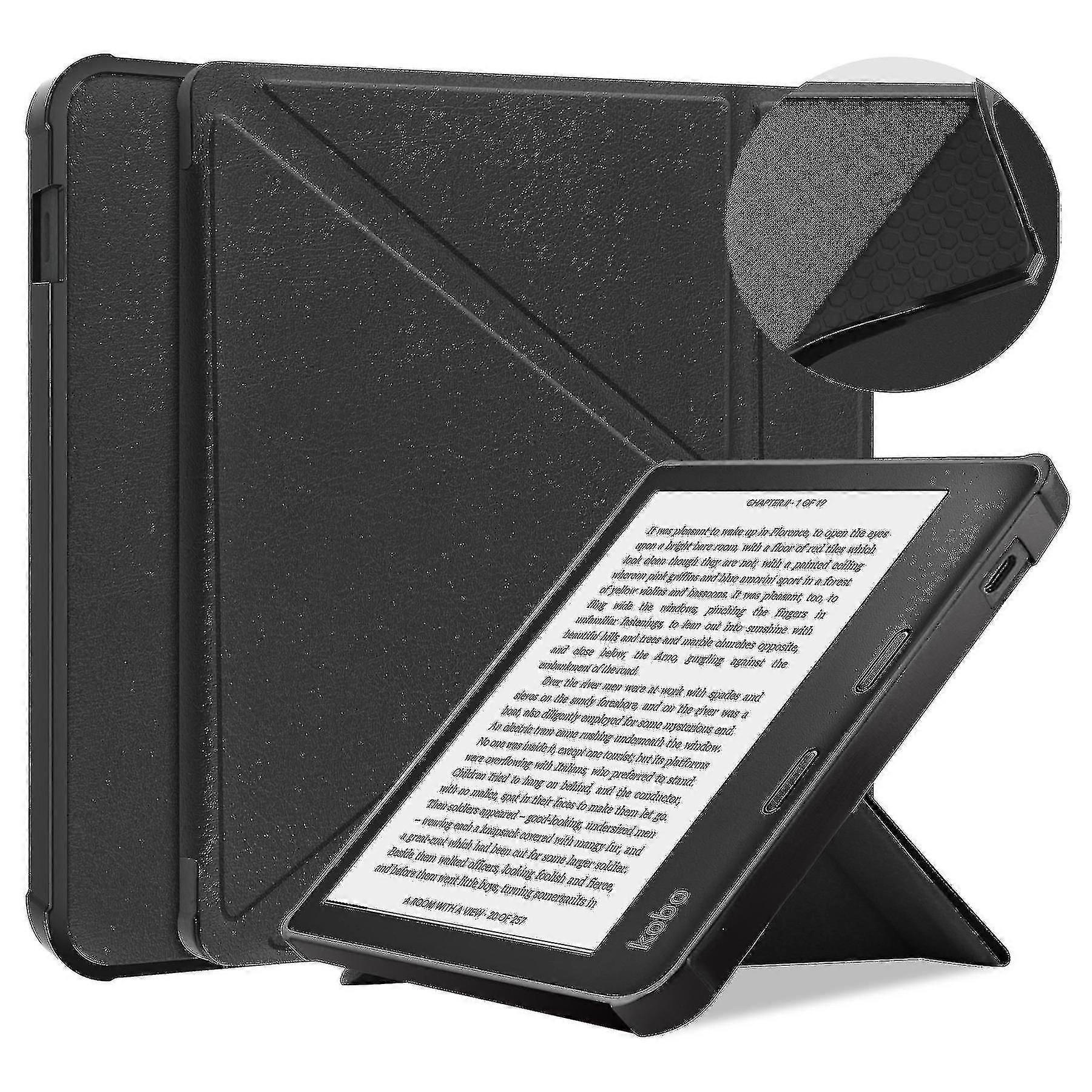 Case Compatível com Kobo Libra 2 - Estilo livro Pu Couro E-reader Capa Folio Case (Cor : Preto )