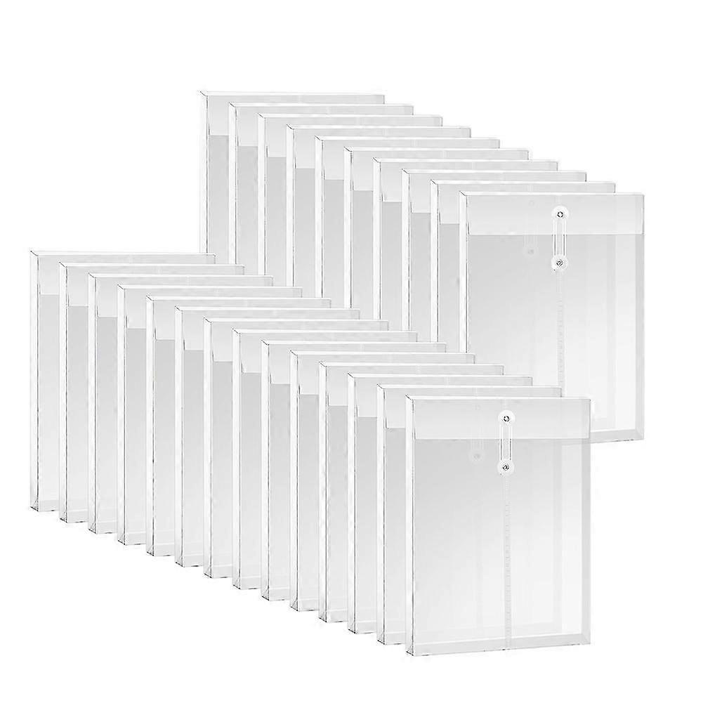 A4 Size Clear Plastic Envelopes with String Closure, Expandable Files Document Folder, File Bag compatible with Office 24Pcs