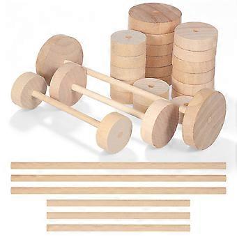 1 juego de ruedas de madera y kit de palos Ruedas de madera sin terminar Accesorios para manualidades en blanco