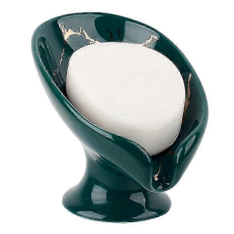 Bathroom Marble Look Leaf-Shape Ceramic Soap Holder Self Draining