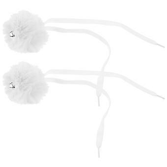 Roller Skate Pompom Ball with Bell for Decoration 2Pcs White Artificial Wool
