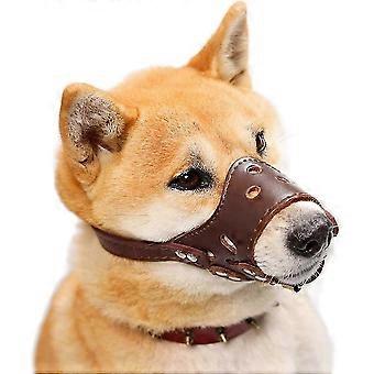 Brown Soft Leather Adjustable Dog Muzzle Compatible with Small, Medium and Large Size Dogs