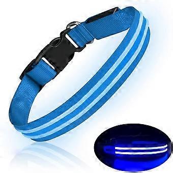 Rechargeable LED Dog Collar, Waterproof Light-Up Flashing Dog Collar, Adjustable Dog Collar for Small, Medium, and Large Dogs - Blue - L