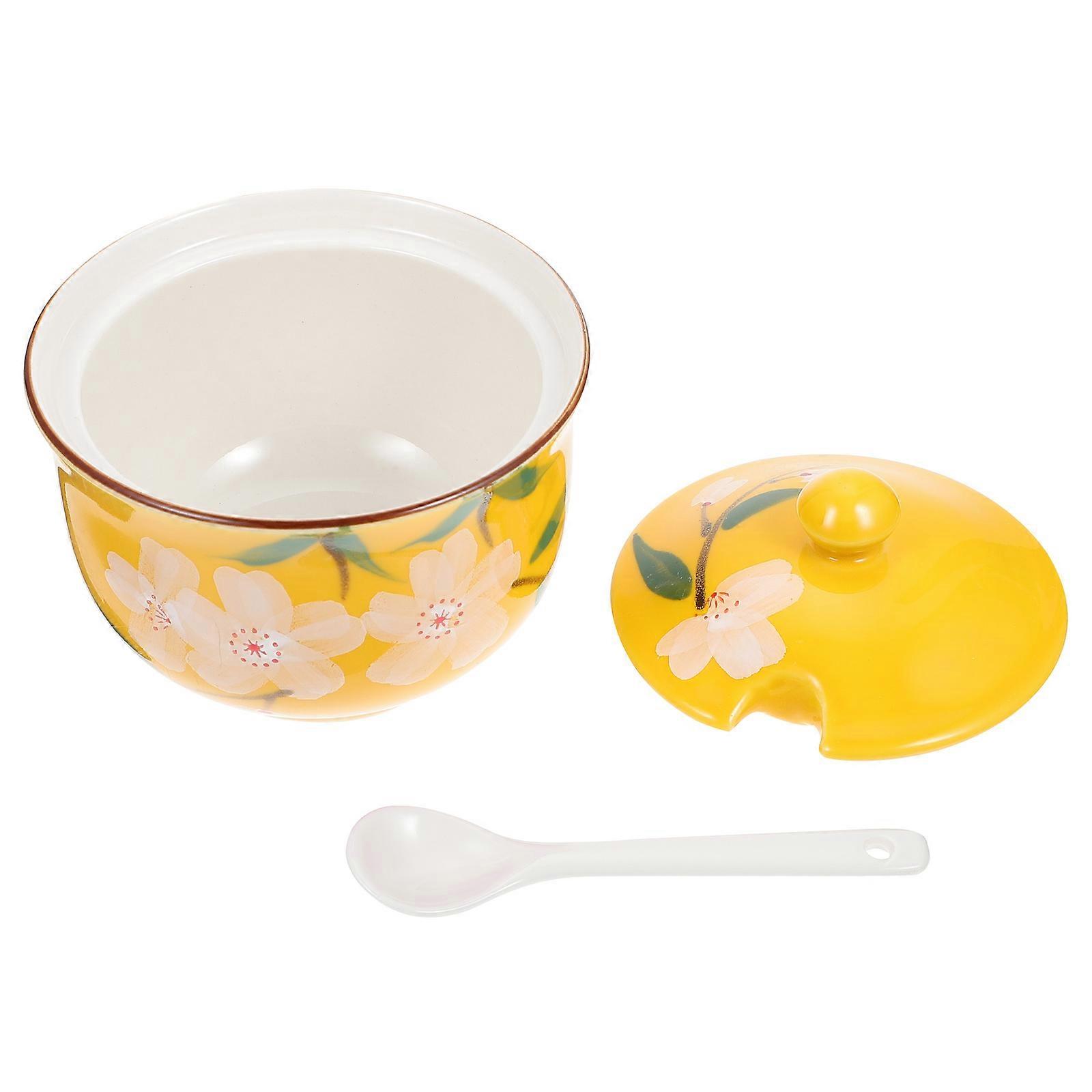Ceramic Kitchen Condiment Jar Yellow for Kitchen Use 1Set