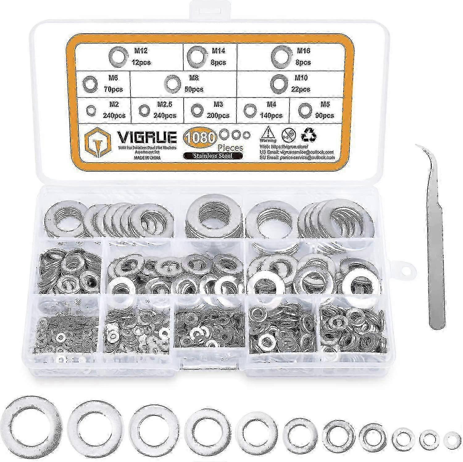 1080-Piece Stainless Flat Washer Assortment