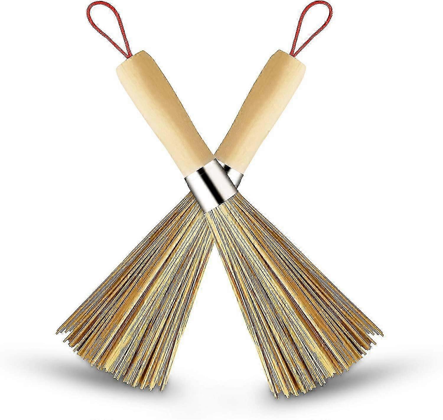 Lot de 2 brosses en bambou pour poêles, woks et autres casseroles, pour le nettoyage des poignées de cuisine.