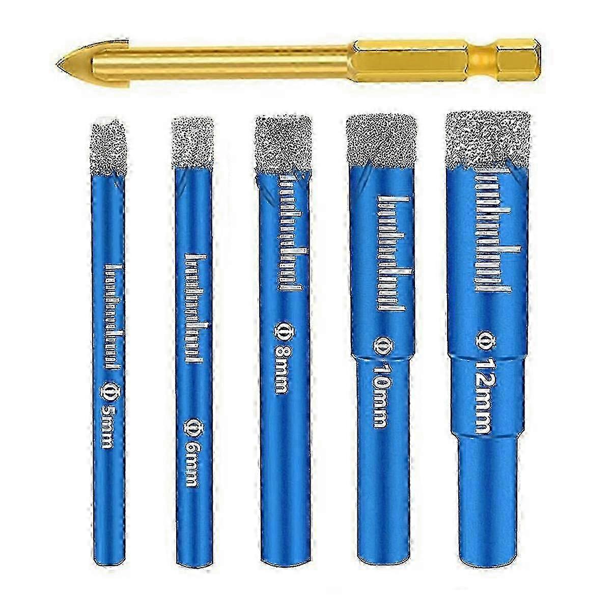 6pcs Diamond Drill Bit Sets Tile Glass Granite Core Drill Bit Kit