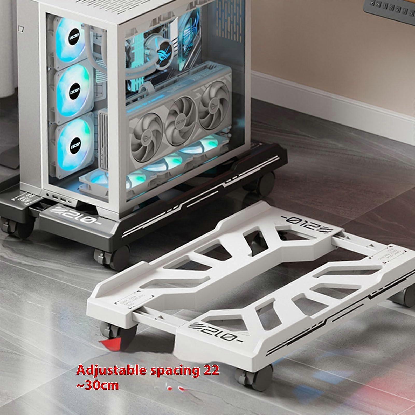 Adjustable Computer Tower Stand with Wheels, 360° Rolling Mobility, Locking Stable Design, White Under Desk CPU Holder