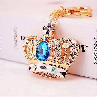 Crystal Keychain Lovely Handbag Decoration Car Key Decoration for Womens and Girls Crown 1-blue