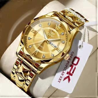 OPK 6023 Classic Business Watch Men Diamond Dual Calendar Dial Stainless Steel Quartz Watches Waterproof Luminous Wristwatches
