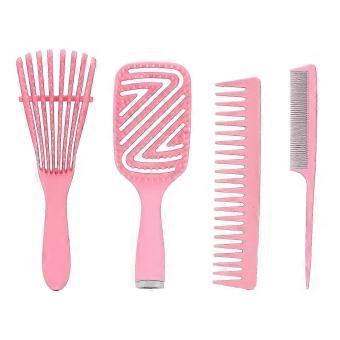 Detangling Brush Set - 5pcs Pink Scalp Massage Straight Hair Hollow Comb with Rat Tail-brnv