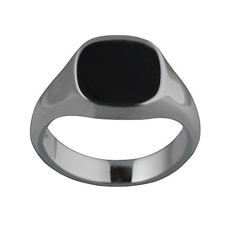Silver 14x13mm plain solid cushion Signet Ring Size W