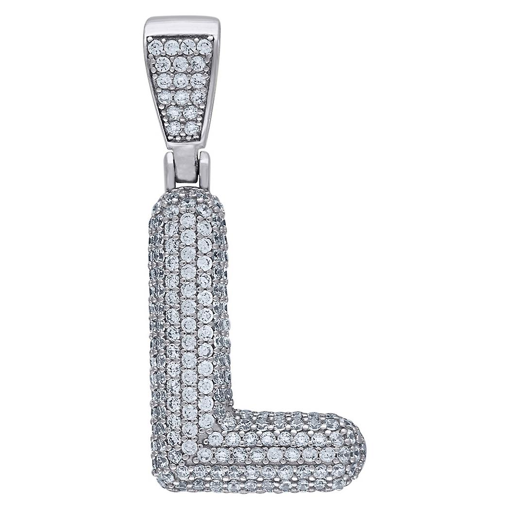 925 Sterling Silver Unisex Cubic Zirconia Letter Name Personalized Monogram Initial Alphabet L Charm Pendant Necklace-Pe