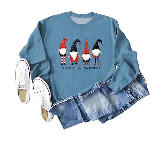 Femmes Automne Hiver Manches longues Nouvelle Mode Nol Print Haut Lche Femmes Just Hangin With My Gnomies Fun Pattern Print Casual Col Rond Sueurs