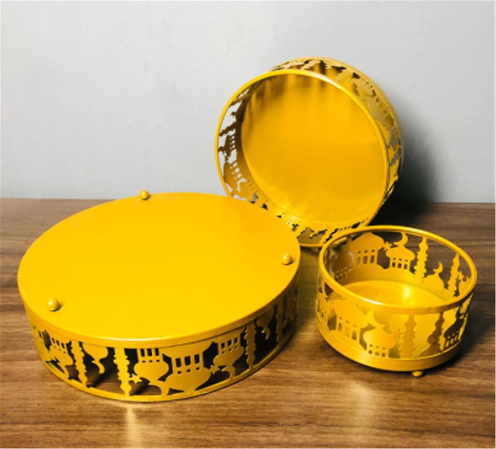 3pcs/set Iron Eid Food Tray Eid Mubarak Moon Serving Tray Eid Ramadan Dessert Holder