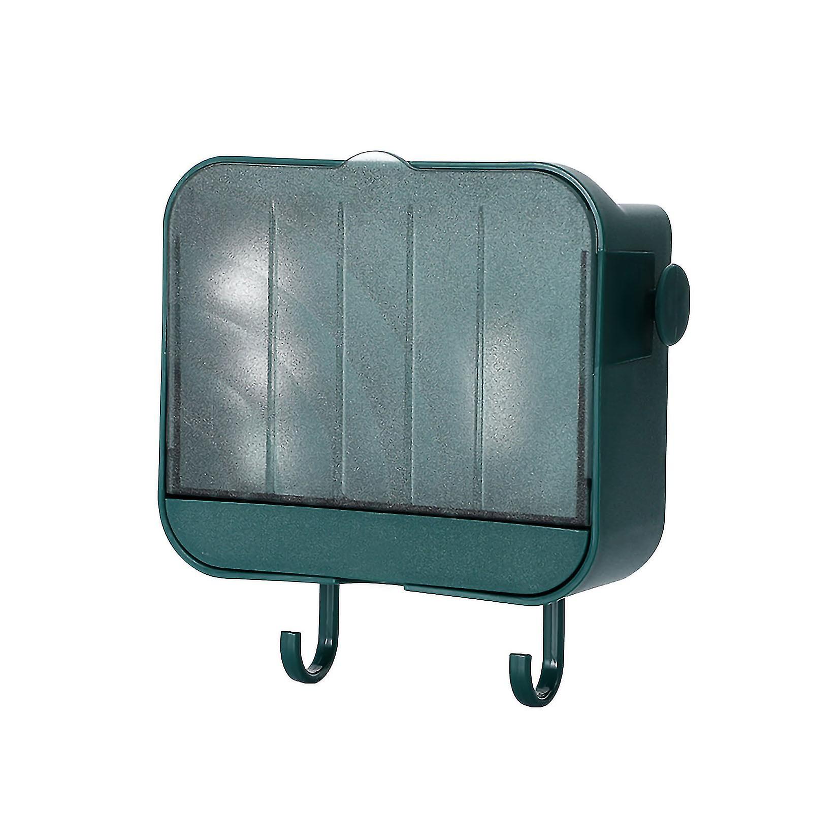 Wall Mounted Soap Box Punch Free Wall Mounted Durable PP Double Layer Double Hook Design Soap Storage Box for Bathroom Green