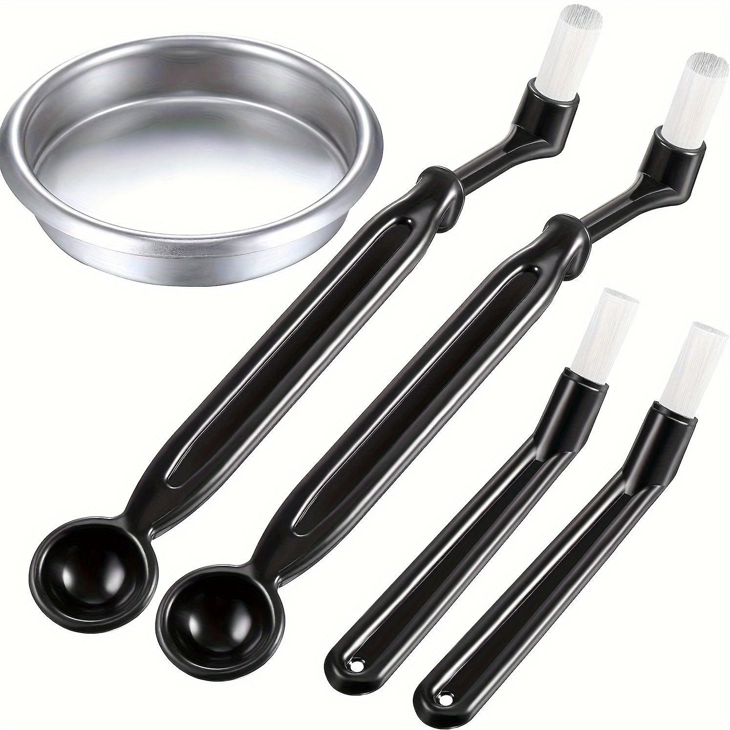 5Pcs/set, Coffee Machine Cleaning Kit: Brush, Spoon And 58mm Stainless Steel Blind Filter - Perfect For Espresso Machines